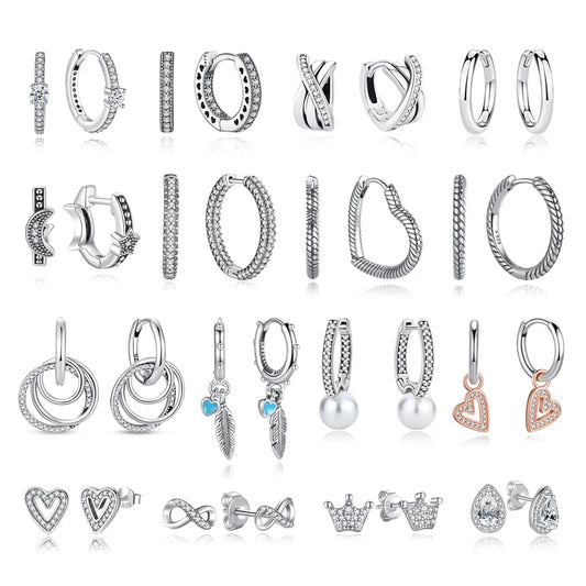 Original 925 Sterling Silver Earrings 2026 Stud Hoop Crystal Earings For Women Rose Gold Crown Heart Infinity Bee Earing Jewelry