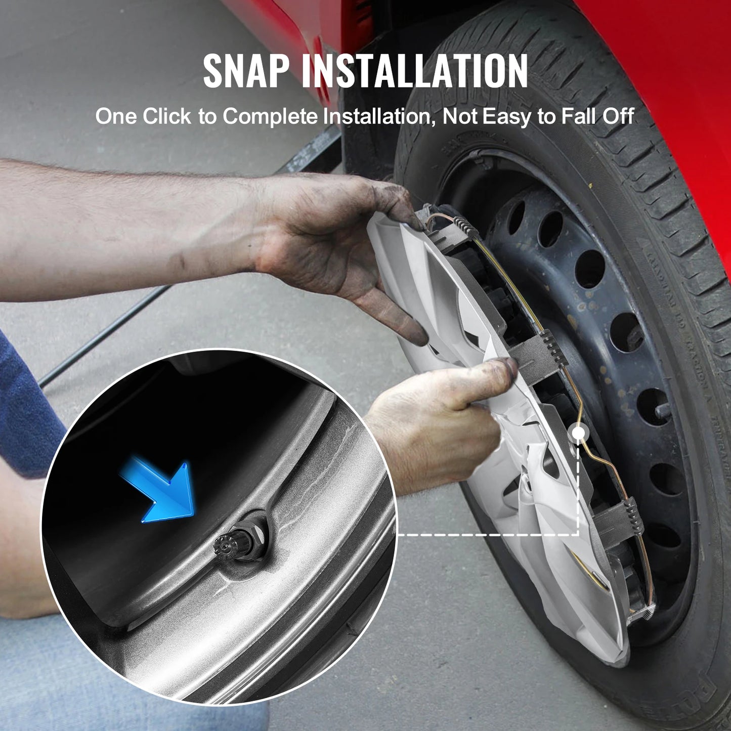 SucceBuy Wheel Rim Cover Hubcaps 16" Scratch-Resistant Hubcap with Snap & Valve Nozzle Hole ABS  PC Hubcap Fits for All Weather