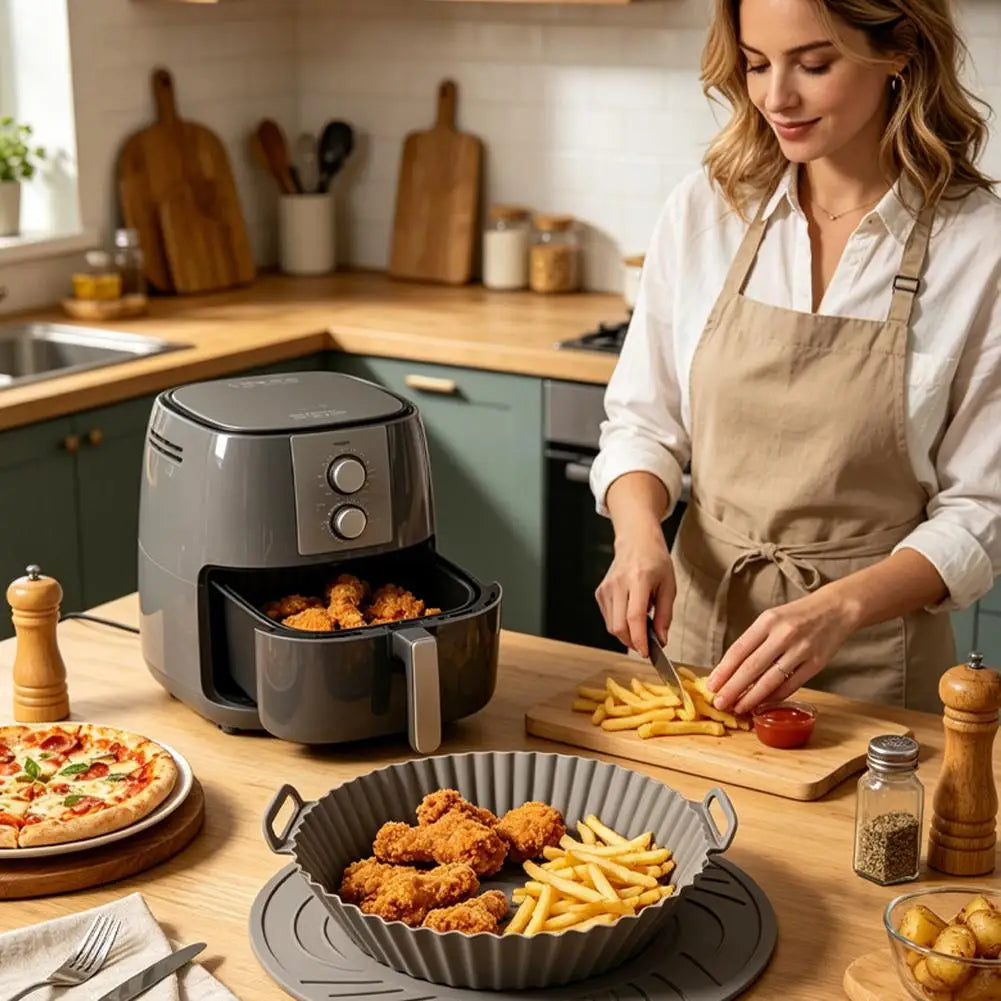 Air Fryer Silicone Liners Air Fryer Silicone Pot Reusable Silicone Air Fryer Liners Food Safe Non Stick Air-Fryer Accessories