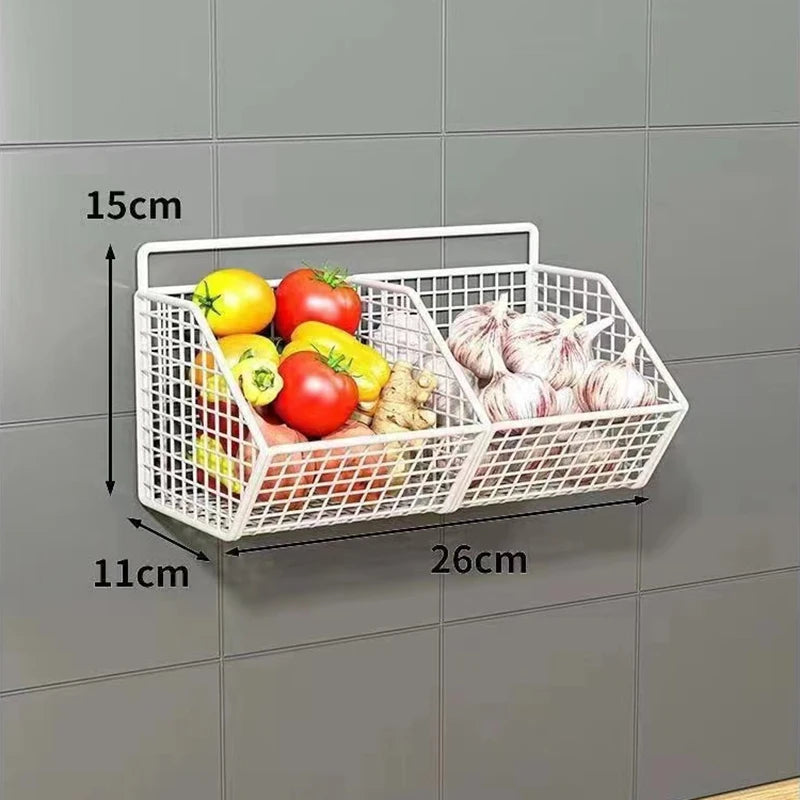 Wall Mounted Kitchen Storage Basket Durable Wire Storage Rack for Vegetables and Fruits Suitable for Home Organization 2030