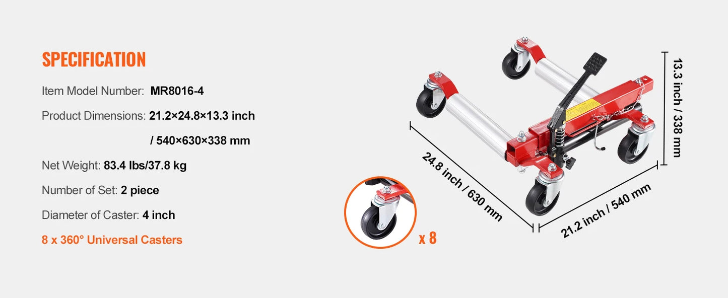 SucceBuy Wheel Dolly 1500 LBS  Dolly Car Jack Dolly Lifter with 360° Rotatable Wheels for Vehicle Auto Repair Moving, Set of 2