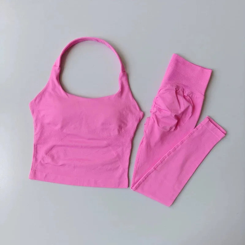 2 Piece Sports Gym Set Strappy Bra Yoga Underwear Short Sport Leggings Bicycle Running Sportswear Woman Seamless Yoga Set