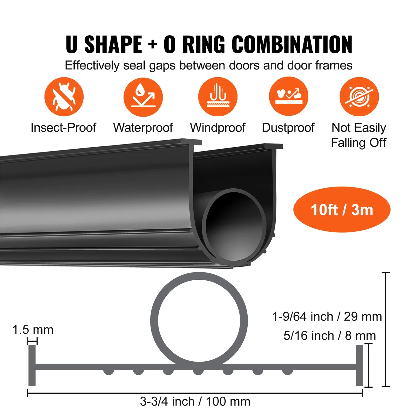 SucceBuy 3m  4.8m 6m Garage Door Seals Bottom Rubber U Shape +O Ring Garage Door Weather Stripping Universal Weatherproof Rubber