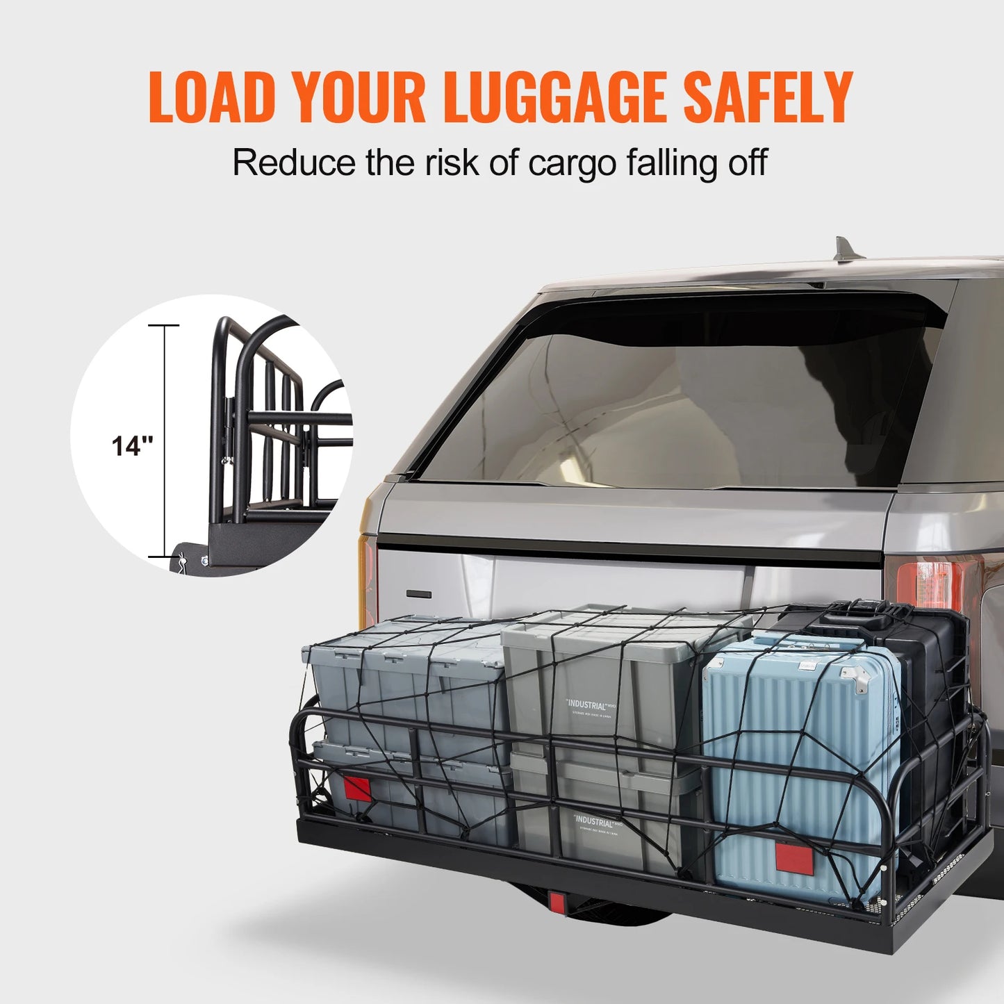 SucceBuy Hitch Cargo Carrier 60 x 24 x 14 in Folding Trailer Hitch Mounted Steel Cargo Basket 400lbs Loading Capacity Luggage