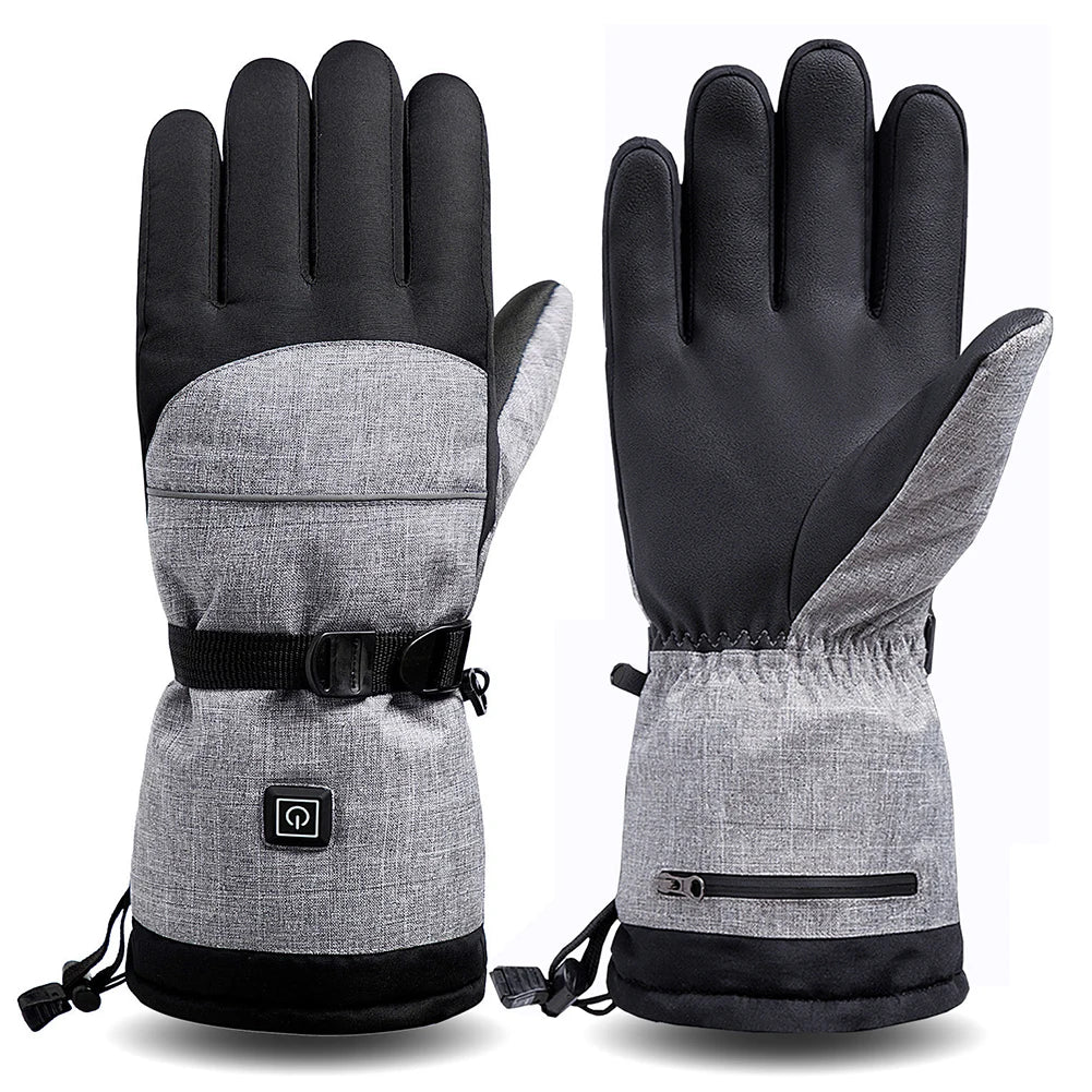 1Pair Hiking Skiing Heating Gloves Thermal Electric Cold Weather Heating Gloves Anti-Slip Waterproof Rechargeable for Men Women