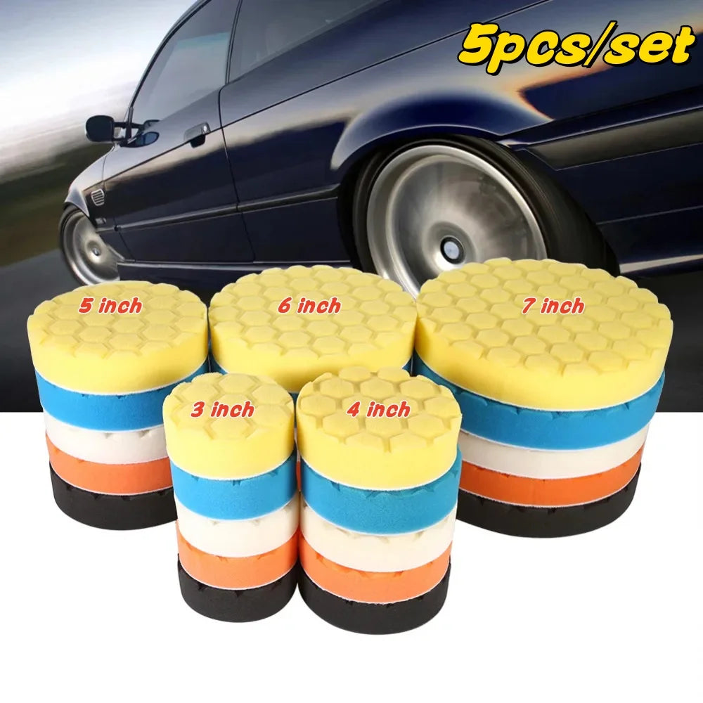 3/4/5/6/7 Inch 5pcs Car Polishing Pad Kit Auto Self-Adhesive Buffing Waxing Sponge Wheel Polishing Pad For Car Polisher 2030