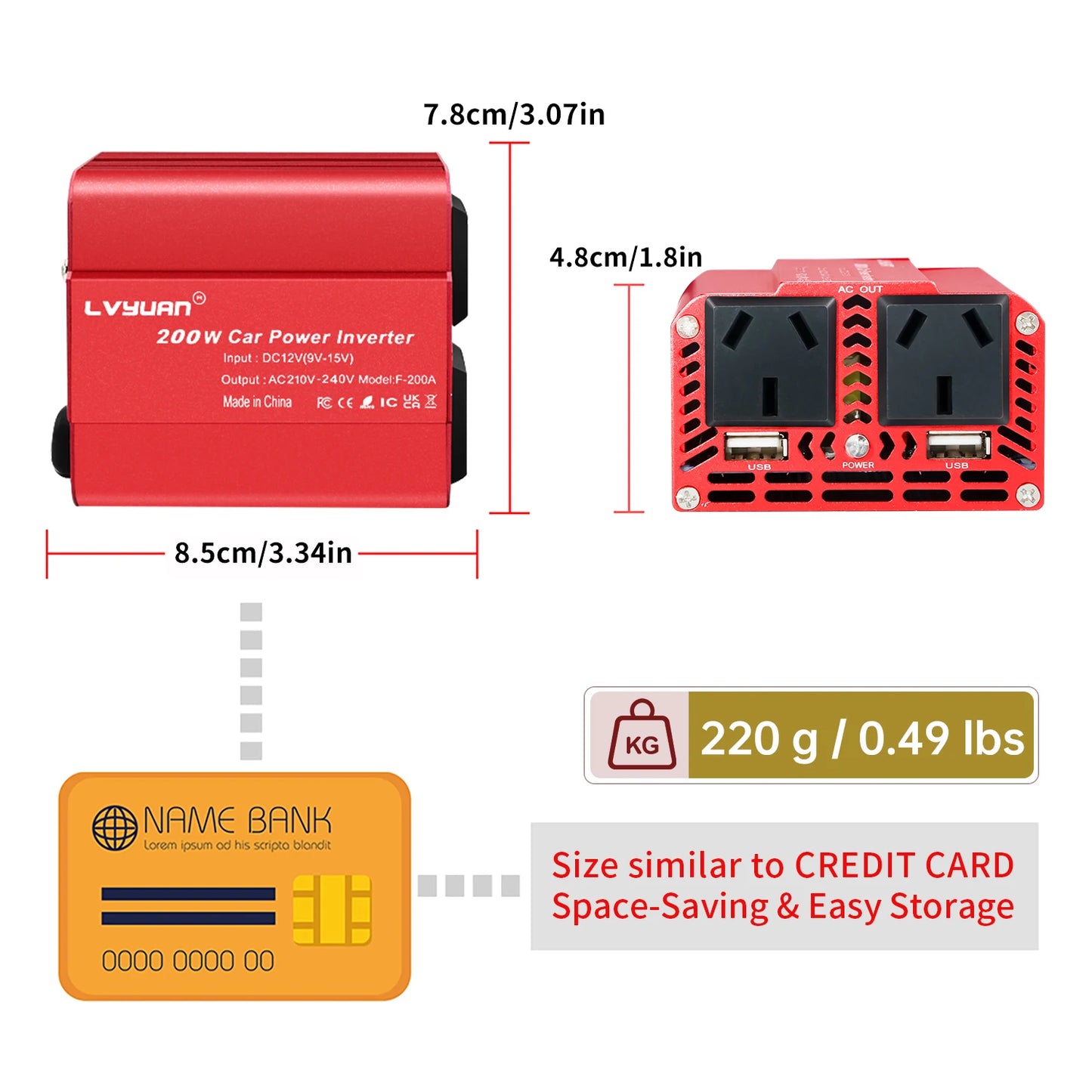 Car Inverter 300W 200W Portable 12V 220V 240V converter For Car Cigarette Lighters Fast Charging USB Output for Phone/PC/Camera
