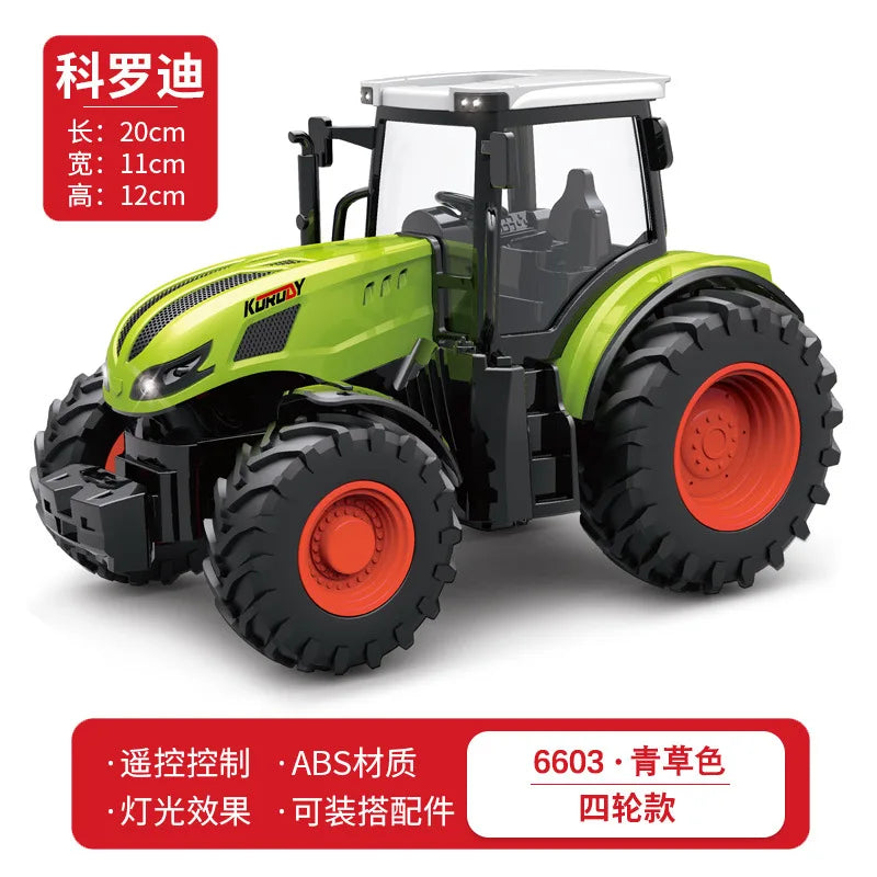 1:24 Scale Remote-Controlled Tractor Toy Alloy Electric Farm Truck with Headlights RC Car Set for Kids Birthday Christmas Gifts