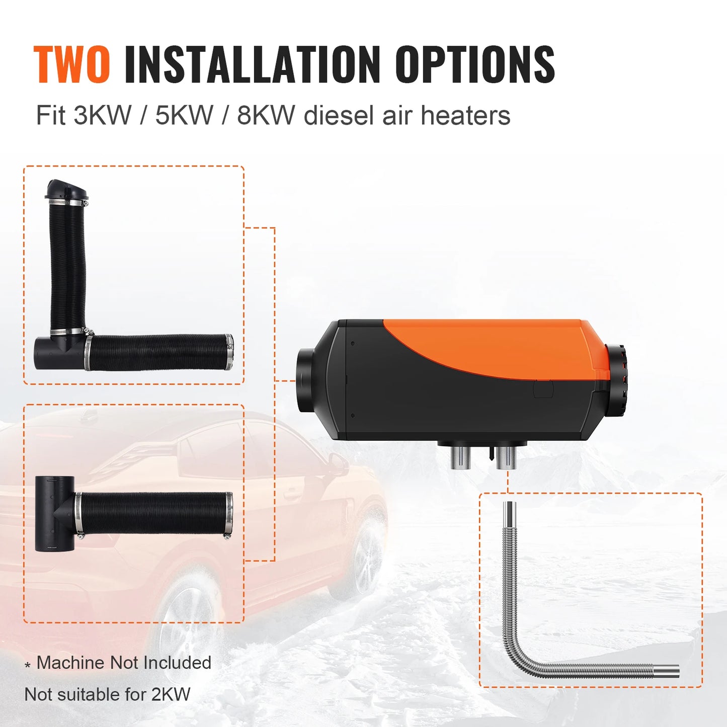 SucceBuy Diesel Heater Pipe Ducting Set 3" Extendable Air Duct Hose 1" Stainless Steel Exhaust Pipe 2 Air Vents Tee Air Outlet