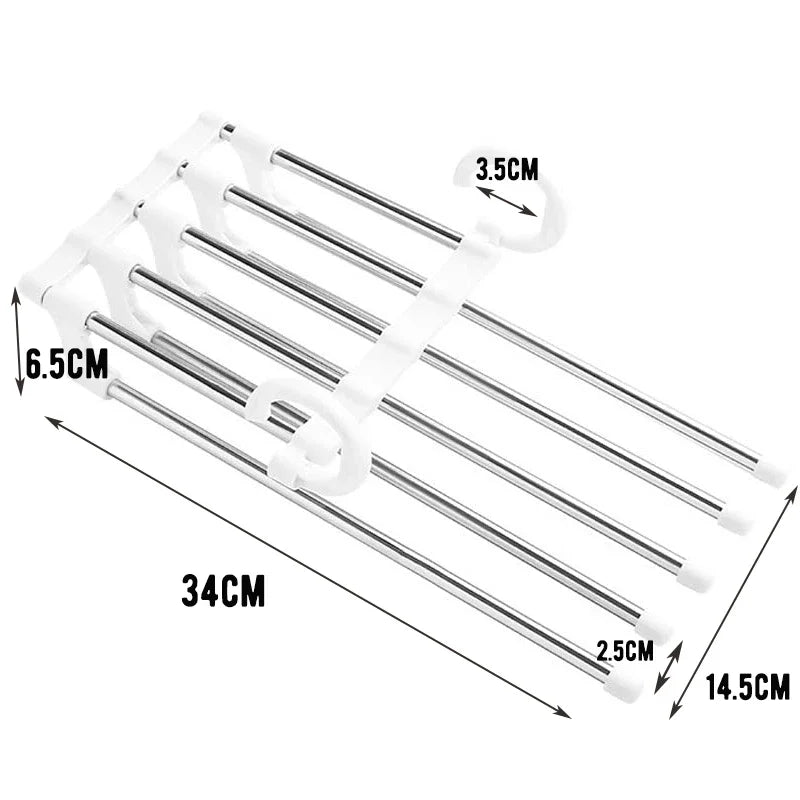 5 in1 Save Space Pants Hanger Collapsible Towel Tie Hook Multi-functional Clothes Trouser Rack Wardrobe Closet Organizer Storage