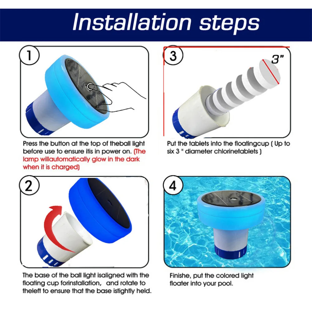 Solar Pool Ionizer Light Up Chlorine Holder 7 Colors Pool Water Clarifier Adjustable Chemical Delivery for Pool Spa Hot Tub