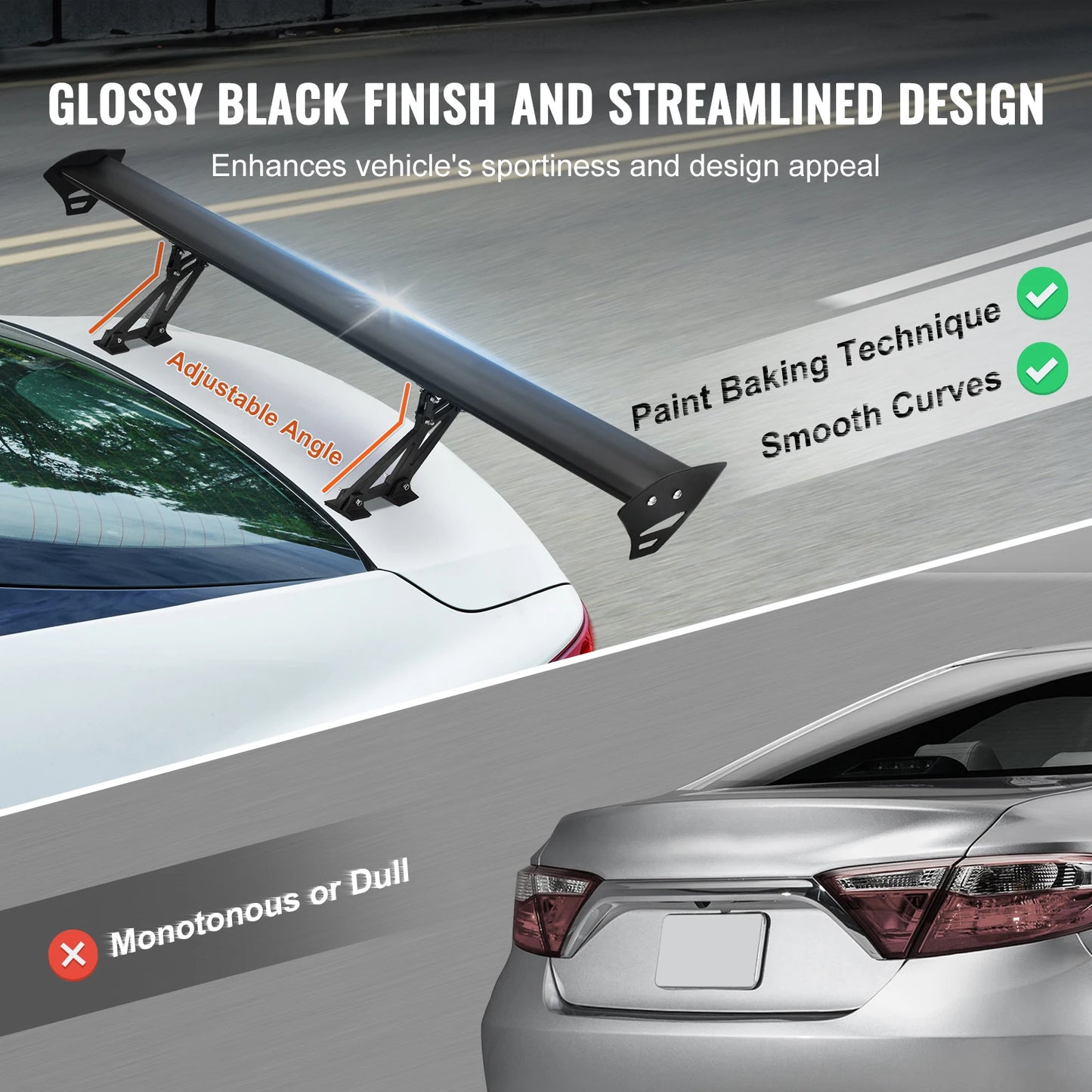 SucceBuy GT Wing Car Spoiler 43.3 inch Universal Spoiler with Single Deck Adjustable Lightweight Aluminum Car Rear Spoiler Wing