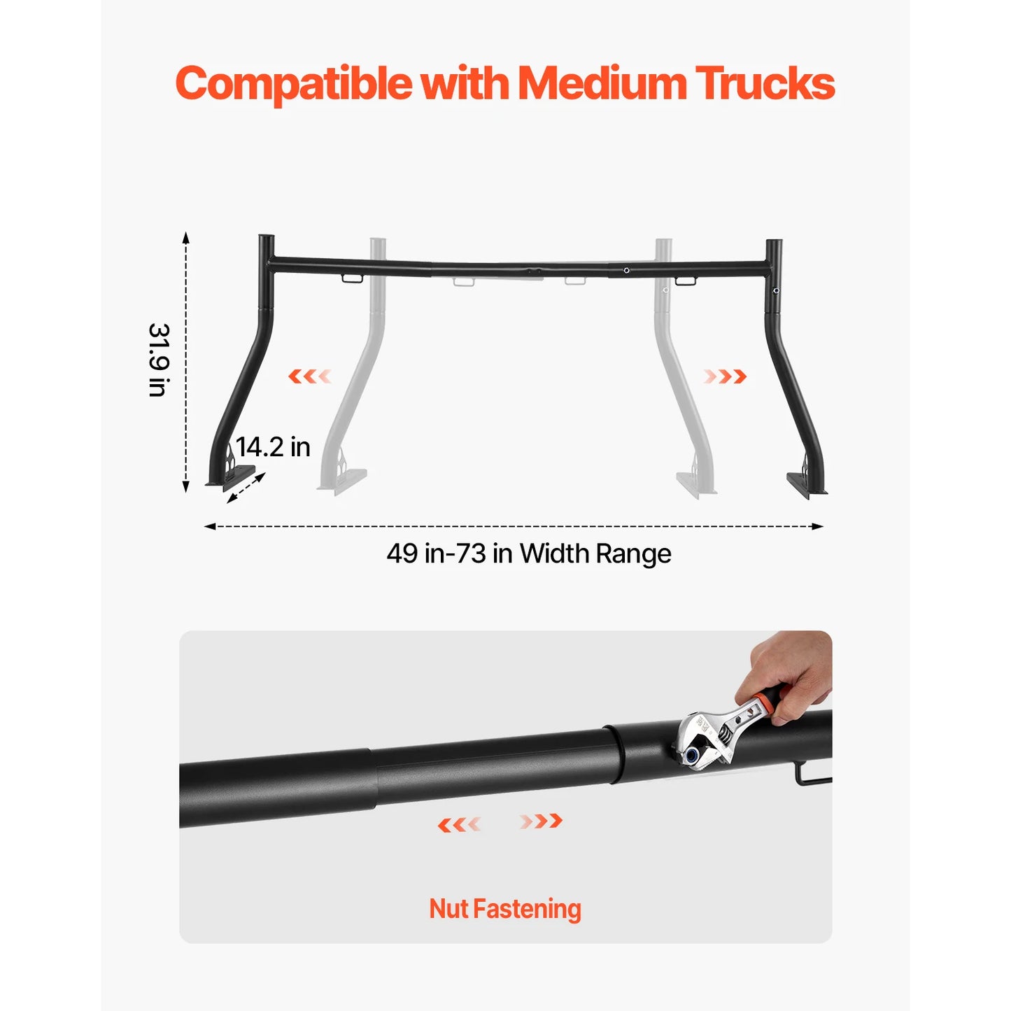 SucceBuy Truck Ladder Rack 49-73 in Width Extendable Universal Rack Heavy Duty Steel with 800lbs Static Load Capacity for Canoes