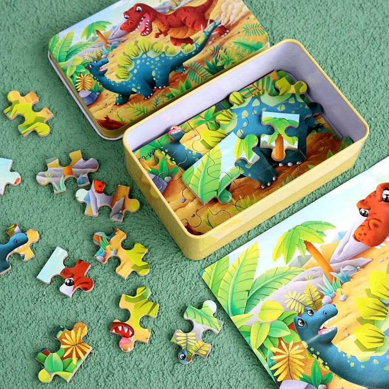 New Children 60 Pieces Wooden Puzzle Kids Cartoon Animal Vehicle Wood Toy Jigsaw Baby Early Educational For Christmas Gift Toys