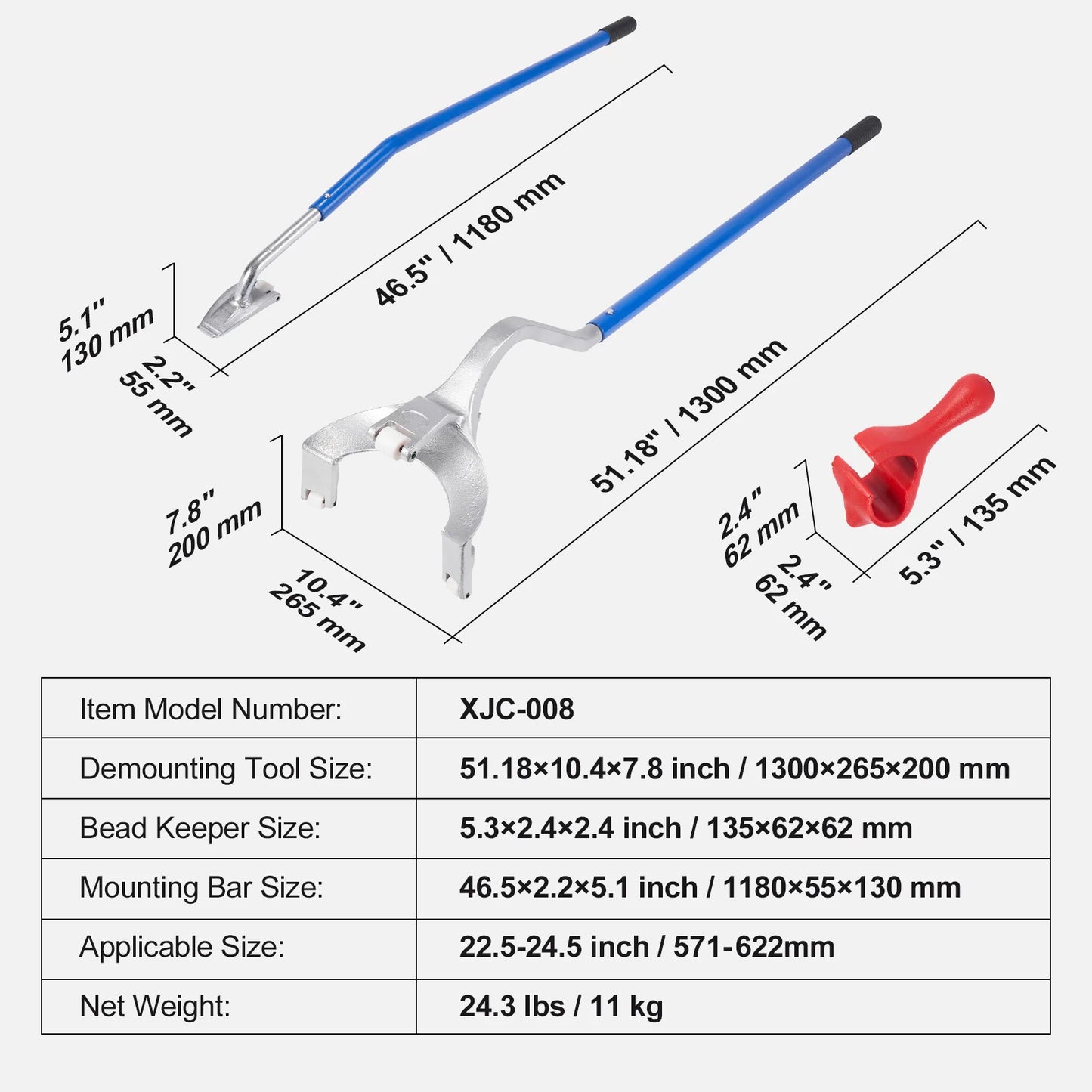 SucceBuy Tire Mount Demount Tool 22.5"-24.5" Manual Steel Tire Changer Mount Demount Removal Tool Changing Tools Tubeless Tire