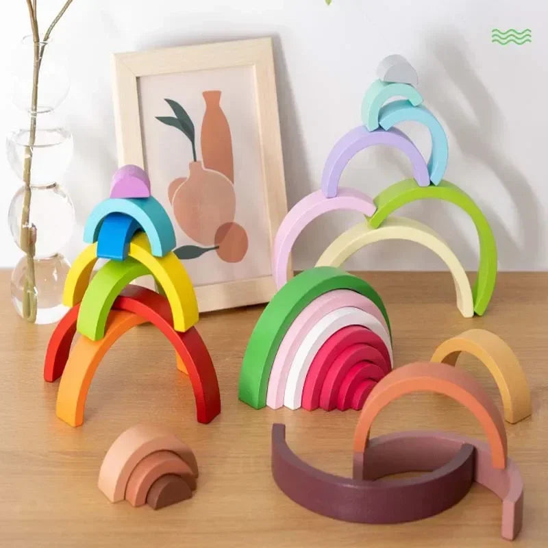 New Kids Montessori  Arch Bridge Rainbow Building Blocks Wooden Toys Baby Early Education Color Cognitive Blocks Toy