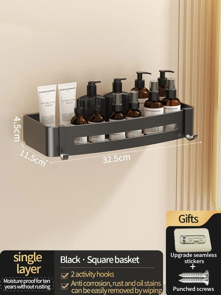 No-Drill Bathroom Shelf Shelves Shampoo Makeup Storage Holder Kitchen Organizer Wall Mounted Bathroom Accessories