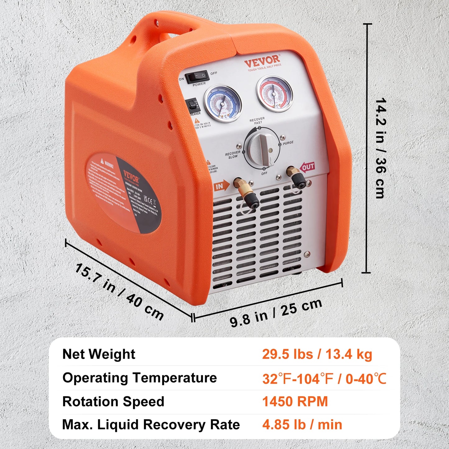 SucceBuy 3/4 HP Refrigerant Recovery Machine-Portable AC Recovery Machine with High Pressure Protection 120V 60Hz Recycle