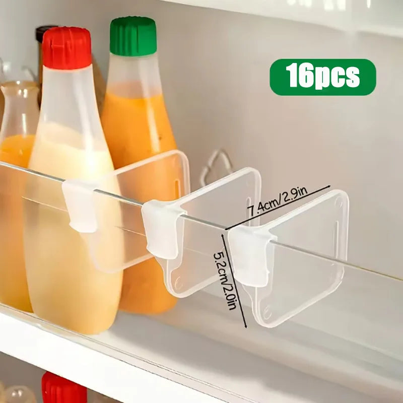 8/16/24PCS Sturdy Clear Refrigerator Organizer Dividers Adjustable Fridge Storage Kitchen Cabinets Space Saving Compartments