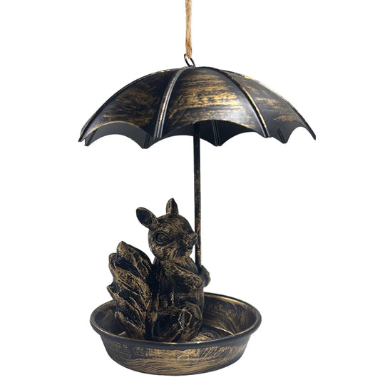 Squirrel Hanging Bird Feeder Set with Umbrella Metal Feeder Garden Yard Decor