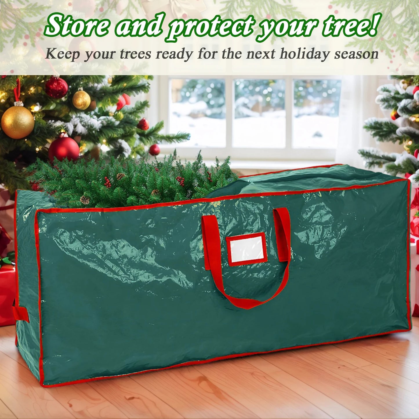 PE Xmas Tree Storage Bag w/ Handle Waterproof Fold Tree Package Bag (122 Green)