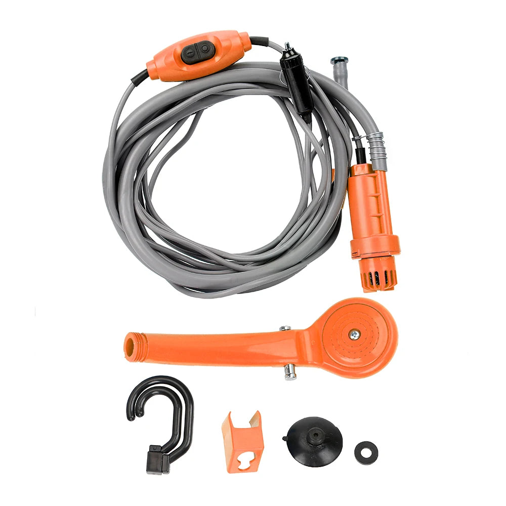 12V RV Caravan Shower With Pipe Pump Cigar Lighter Power Adapter Car Washer Outdoor Camping Travel Washing Nozzles Universal