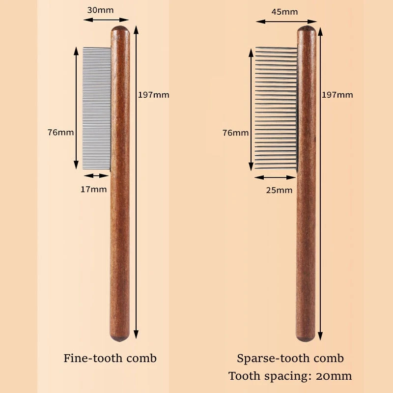 Pet Comb with Rounded Ends Stainless Steel Teeth for Long and Short Haired Cats Wooden Handle Cat Dog Combs Pet Grooming Tool