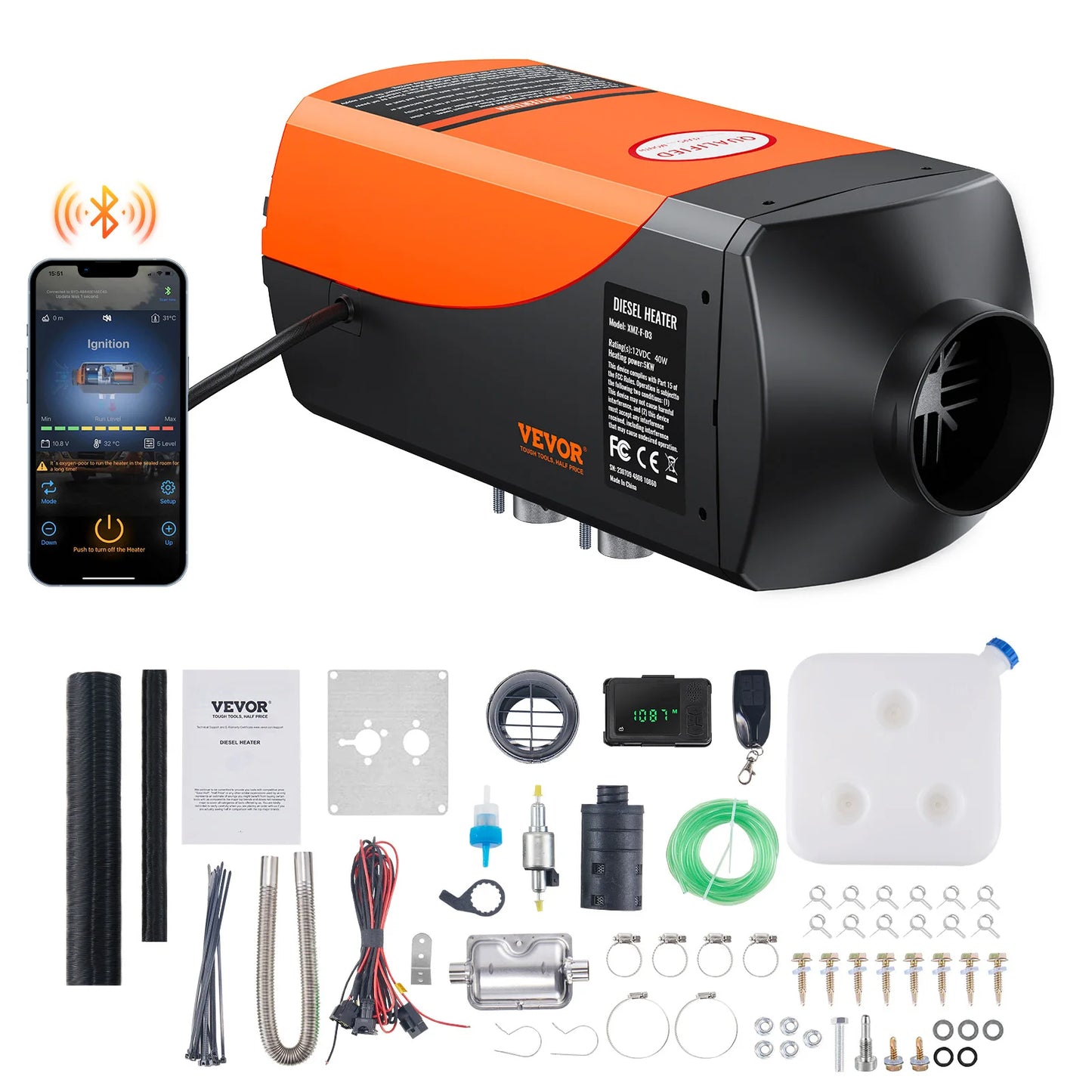 SucceBuy Car Heater 2/5/8KW Diesel Air Heater 12V With Remote Control Low Noise for Truck RV Trailer Air Diesel Parking Heater