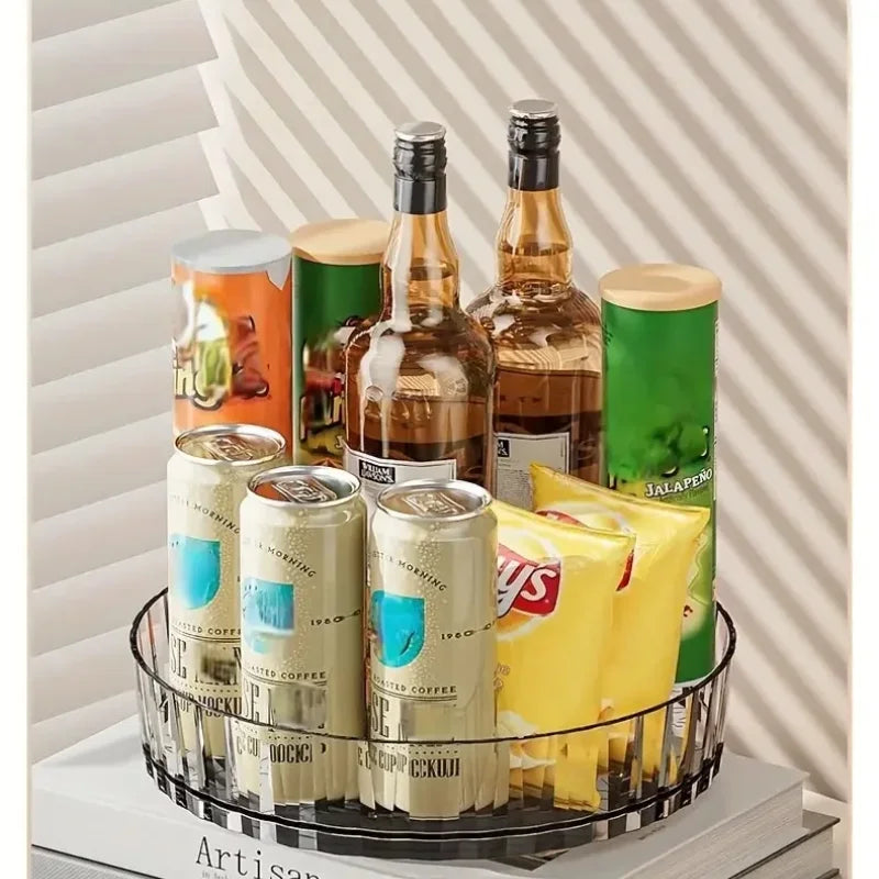 1pc Rotating Tray Spice Rack Pantry Cabinet Turntable With Base Storage Bin Kitchen Organizer For Seasoning Cosmetic Storage Box