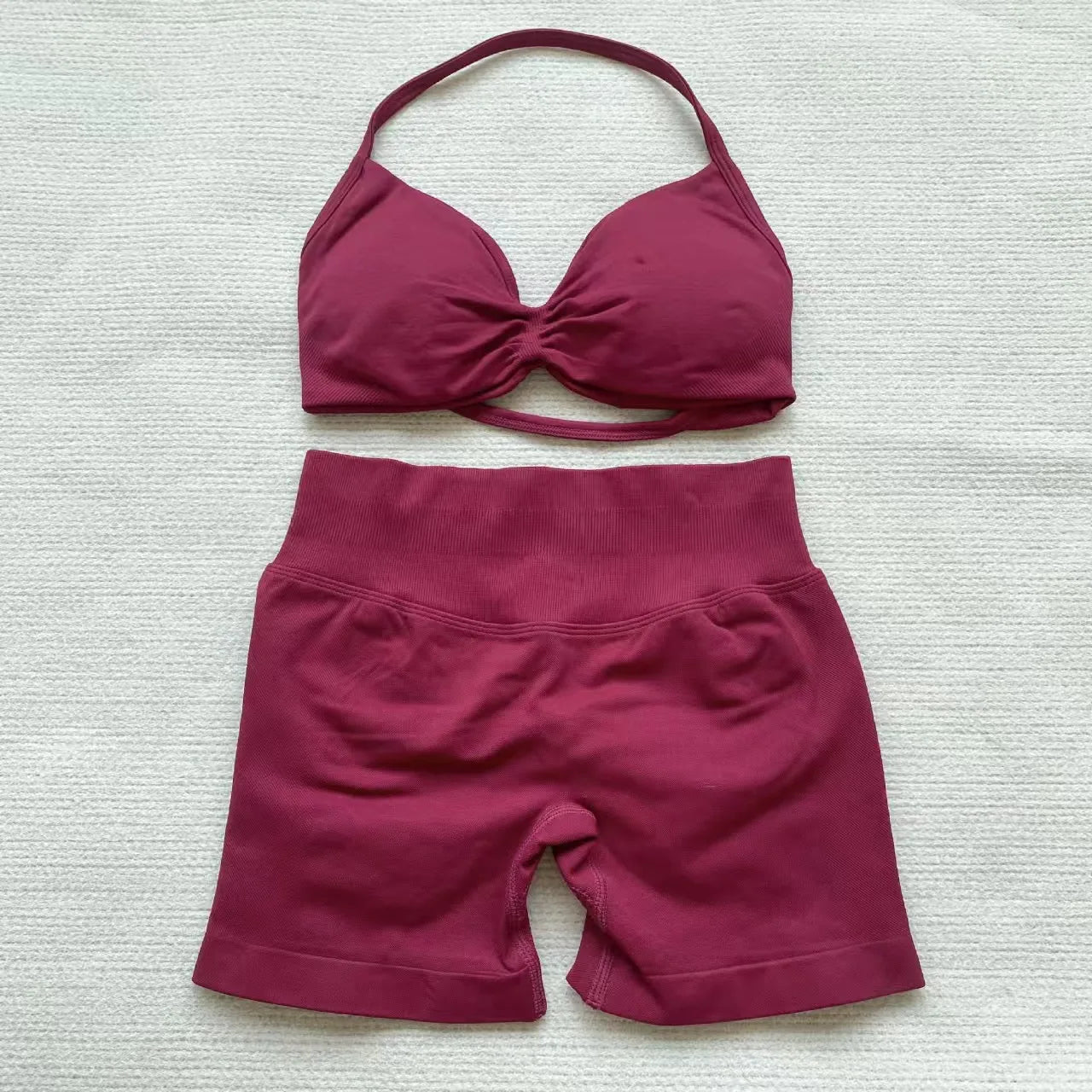 2PCS Gym Set Women Strappy Yoga Bra Top High Waist Workout Scrunch Shorts Sports Suit Seamless Yoga Set Fitness