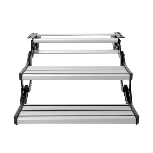 SucceBuy RV Steps 2-Step Manual Retractable RV Stairs Foldable 440LBS Load Capacity Aluminum Alloy Steps Thickened Steel Plate