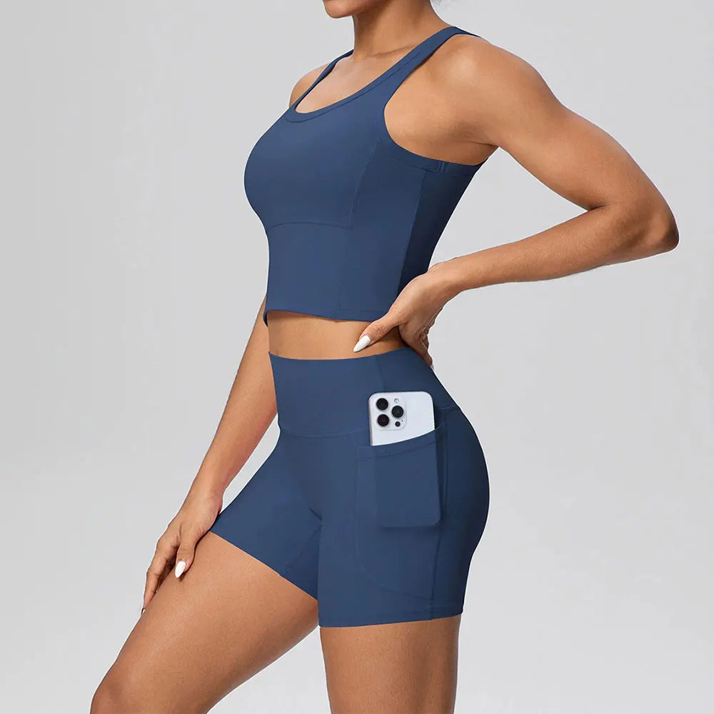 2PCS Yoga Suit Sports Set Women's Push Up Tracksuits Fitness Sports Bra Running Leggings With Pockets Workout Clothes Sportswear