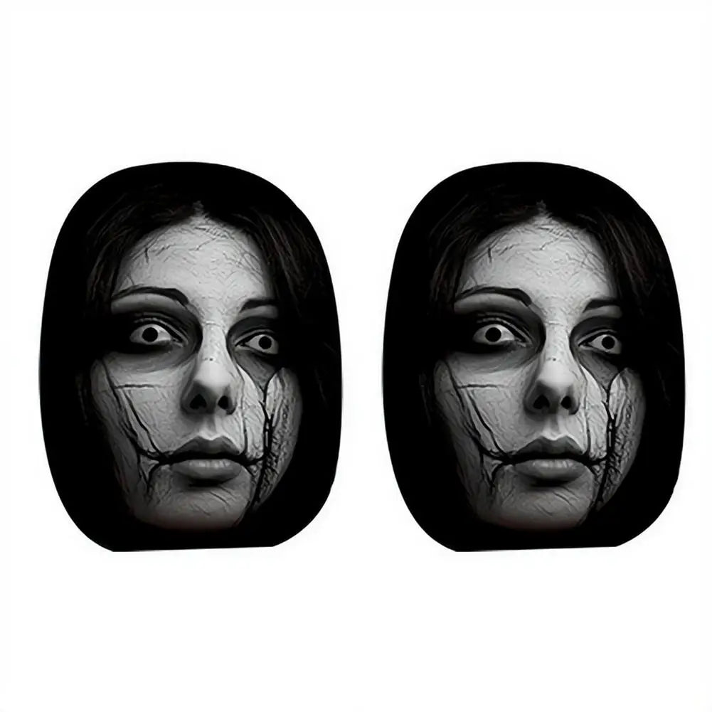 2/4PCS Creepy Face Car Headrest Covers Universal Dark Mystery Portrait Print Elastic Headrest Covers Halloween Style Car Gadgets