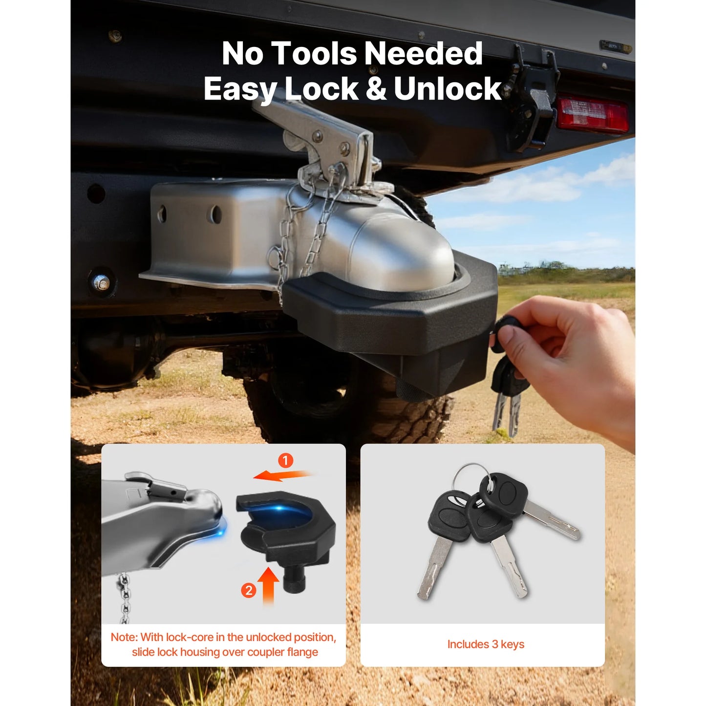 SucceBuy Trailer Hitch Lock Fits 2-5/16in Couplers Anti-Theft Trailer Ball Lock with Padlock Prying-Resistant for RVs Boats