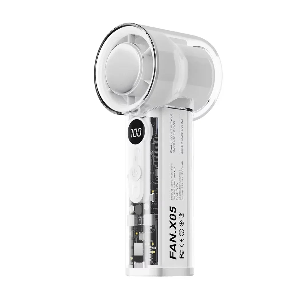 High Speed Cooling Fan USB Charging Portable Turbo Handheld Fan Ice Compress Transparent Mecha Mini Fan