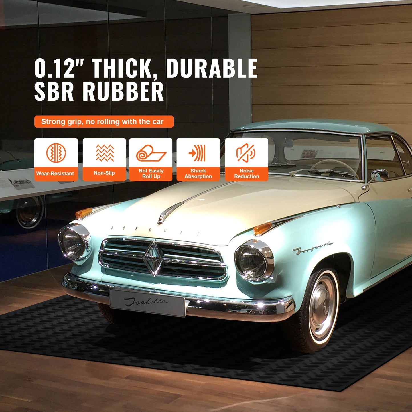 SucceBuy Diamond-Plate Rubber Flooring Roll 4x6/8/10/15 ft SBR Rubber Garage Floor Mat Easy to Clean for Under Cars Garage Gym