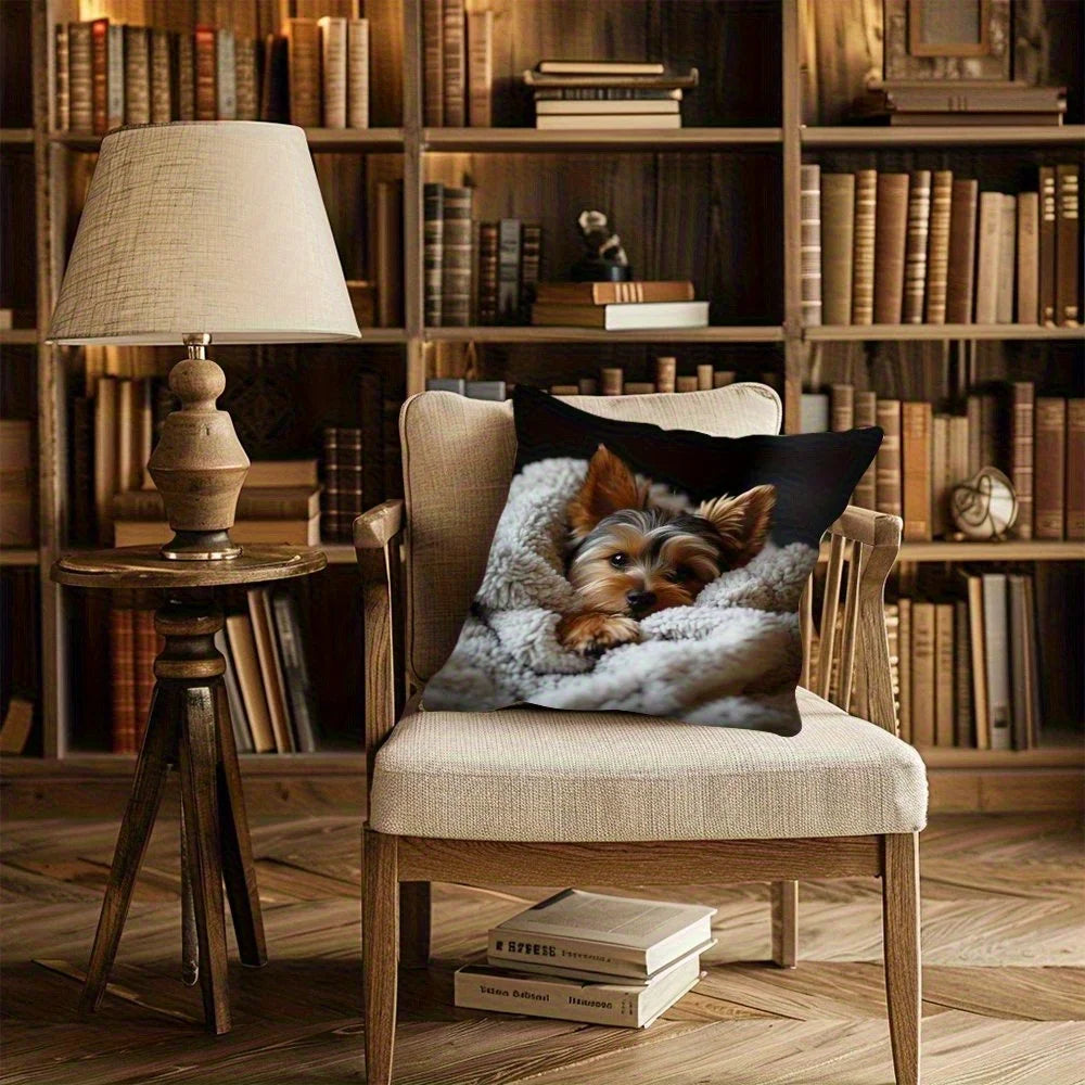 Yorkshire Terrier Fleece Pillowcase - Cozy Blanket Design, Perfect for Sofa, Bed, or Car Decor, No Filler, Contemporary Style