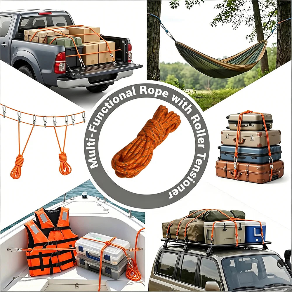 2/4 Set Rope Tightening Tool & Tensioner Heavy-Duty Retractable Tie Down Rope for Camping, Tarp, Hammock & Outdoor Gear Securing