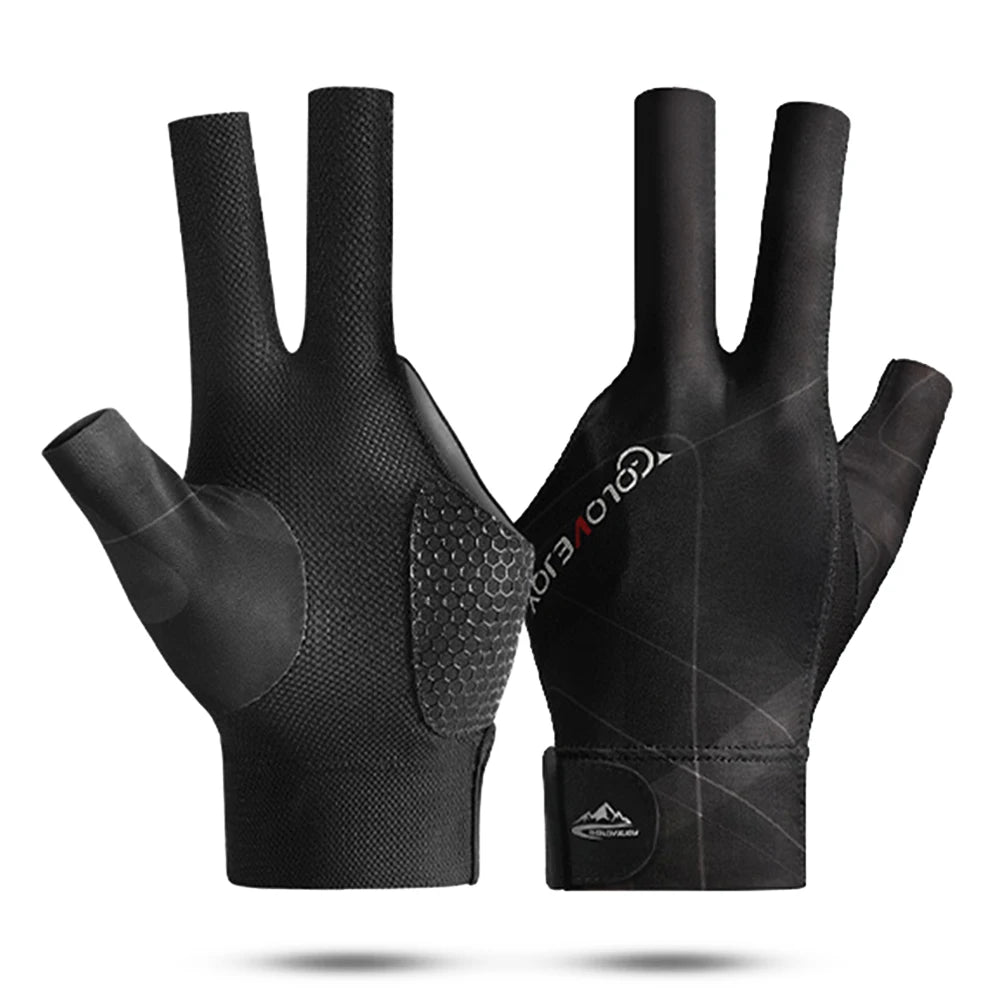 Open Finger Billiard Gloves Breathable Polyester Snooker Sport Glove Adjustable Sticker Smooth Soft Lightweight Amateur Training