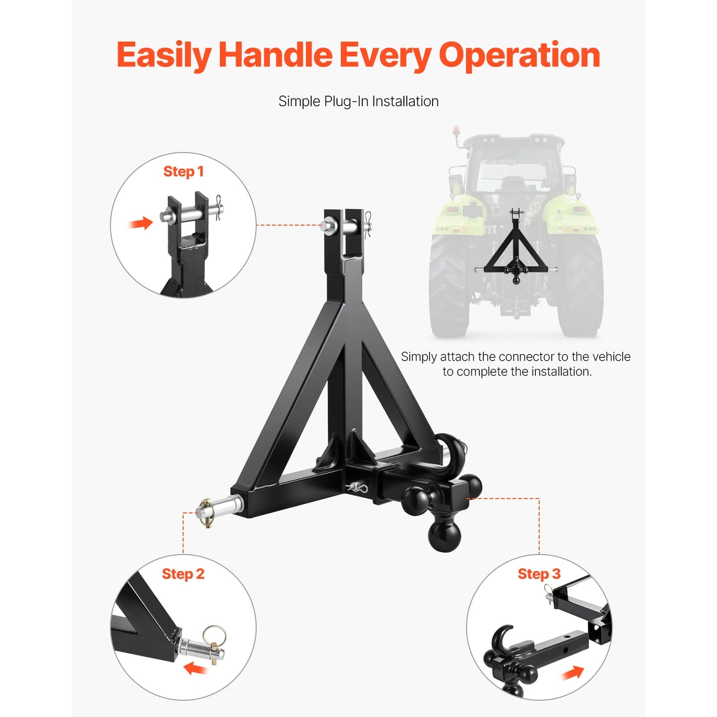 SucceBuy 3 Point Trailer Hitch 2in Receiver 3pt Quick Hitch Attachment with 3 Trailer Balls Compatible with Kubota Mahindra Ford