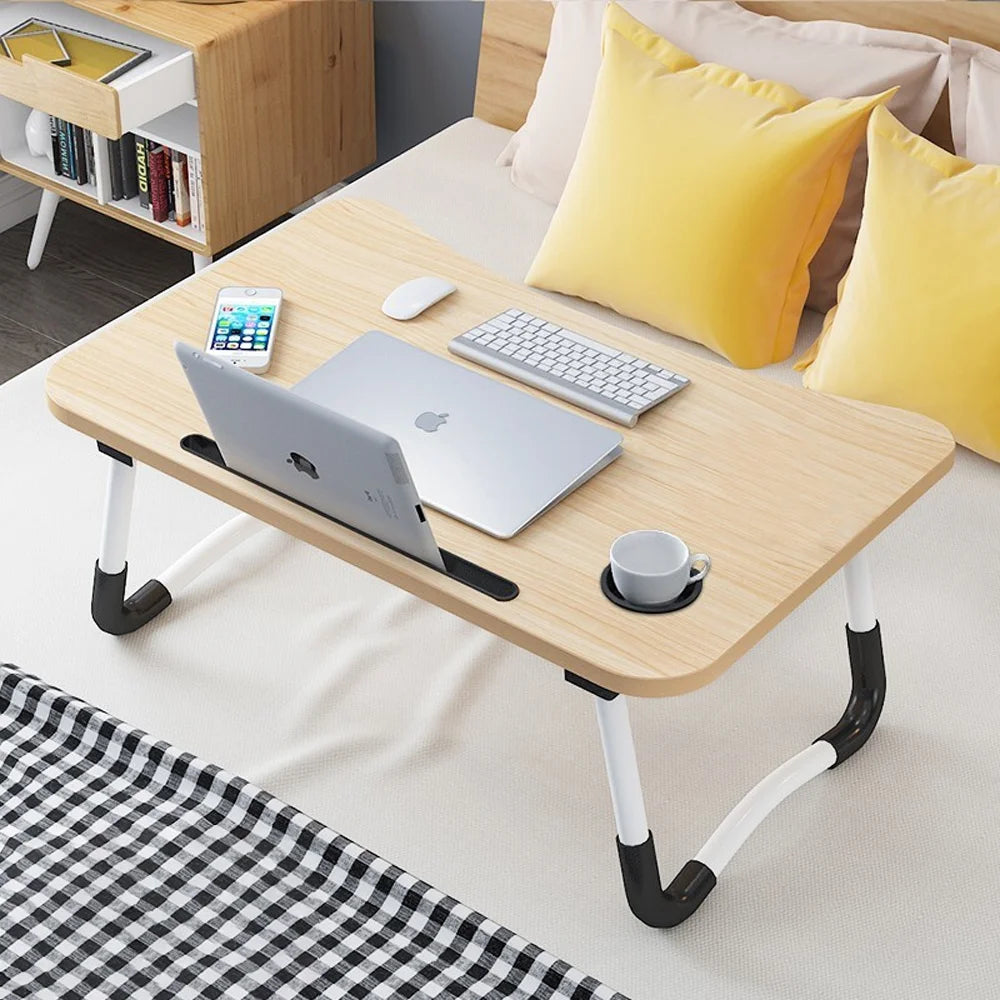 Laptop Bed Table Foldable Lap Standing Desk with Cup Slot for Indoor/Picnic Tray