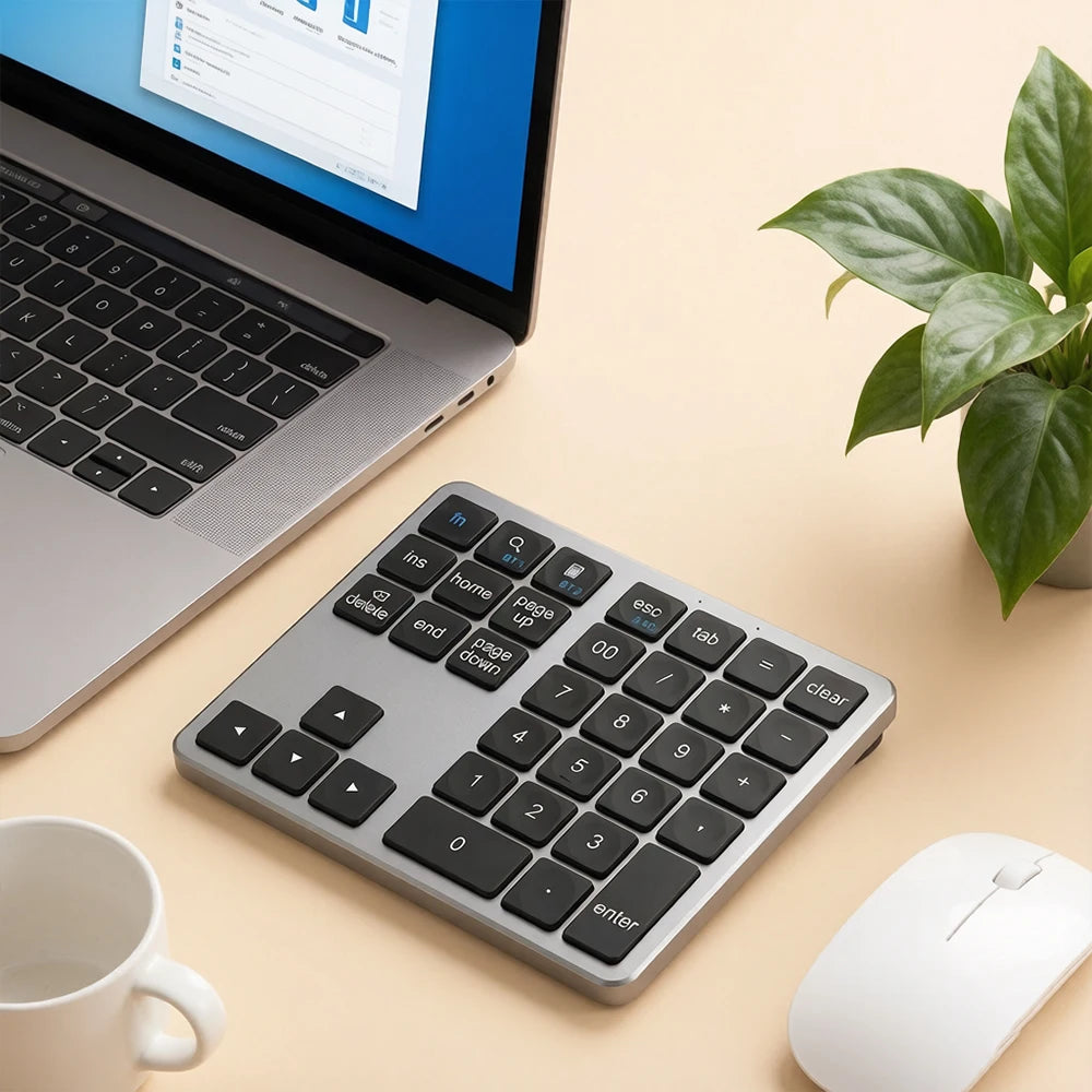 Wireless Numeric Keypad K35, 2.4Ghz & Bluetooth Dual Mode USB-C Rechargeable Numpad for Windows Android iOS