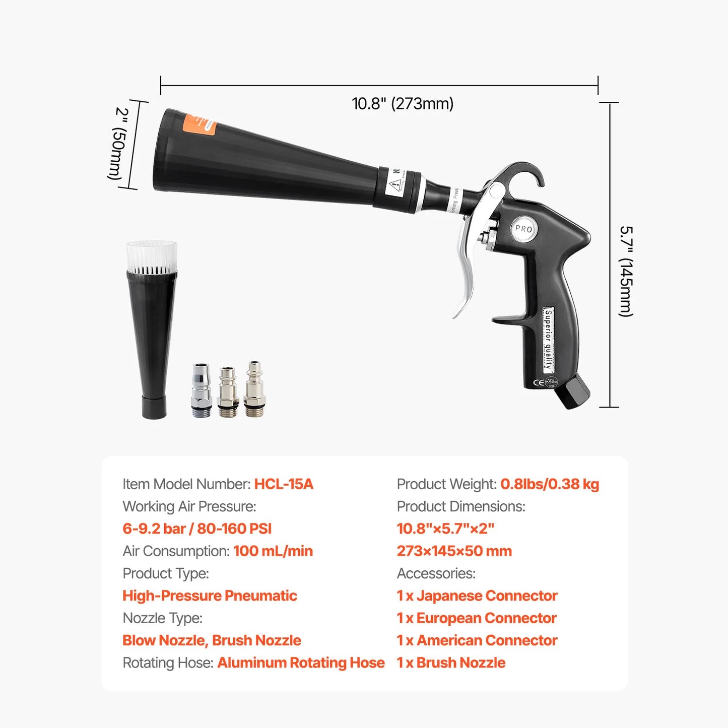 SucceBuy Car Cleaning Gun 6-9.2 Bar High-Pressure Air Blow Gun with Nozzles 360° Rotating Nozzle Work with 1/4NPT Air Compressor