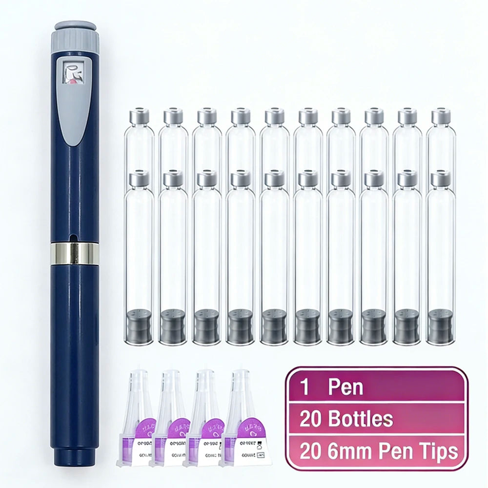 Precise Dosing Reusable Injection Pen Set 3ml Empty Cartridges Cassette Bottle 6mm Disposable Pen Tip For Blood Glucose Control