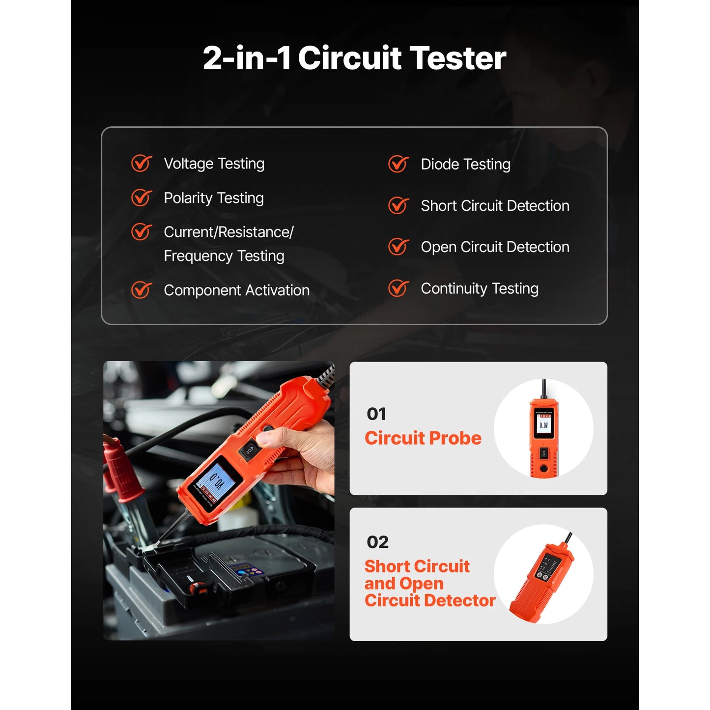 SucceBuy Automotive Circuit Tester Kit with TFT Color Display Lighting 2-in-1 Electrical Power Tester Probe with Extension Cable