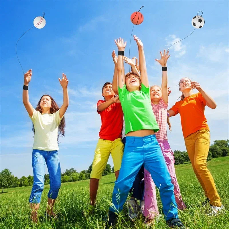 Wrist Return Ball Rubber Sport Ball with Strap and String Rebound Bouncy Balls Toy for Teens Adults Wrist Exercise or Play