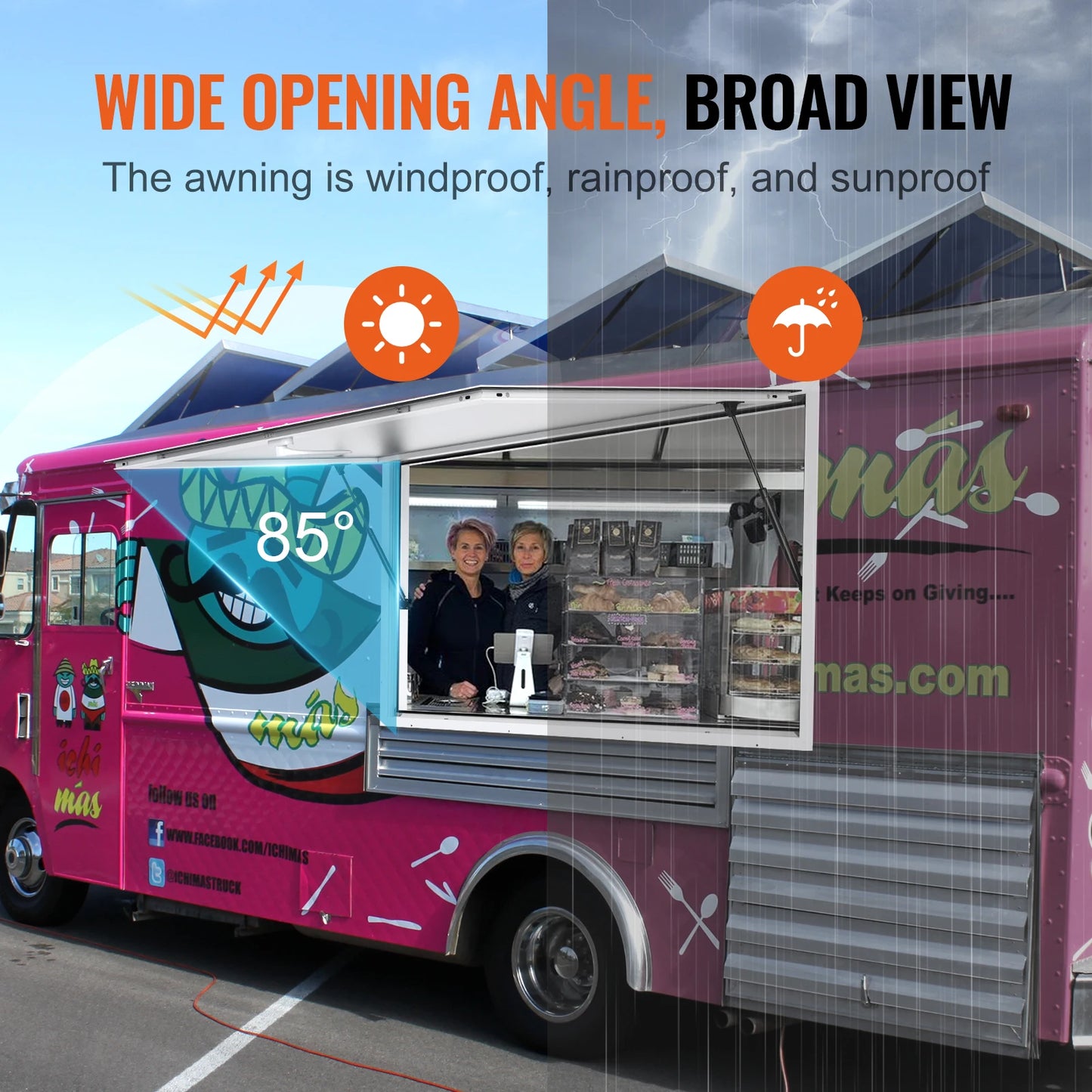 SucceBuy Concession Window Aluminum Alloy Awning Door & Drag Hook  Up to 85 Degrees Serving Window Door for Food Trucks