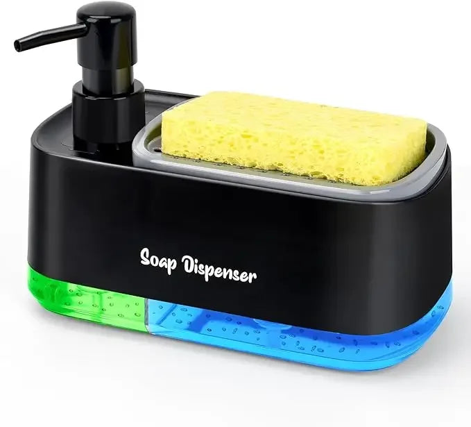 Dual Pump Soap Dispenser Set 3-in-1 Kitchen Organizer with Sponge Storage Box for Sink and Countertop Compact Cleaning Solution
