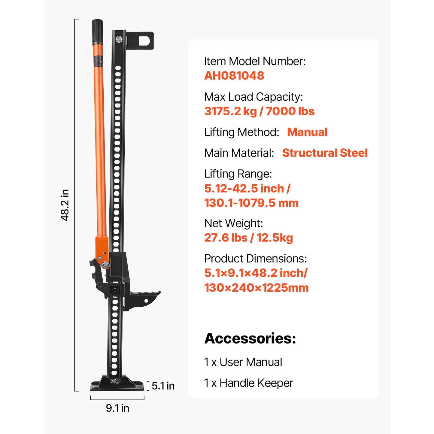 SucceBuy Farm Jack, 34" -60" Utility High Lift Farm Jack, Off Road Utility Jacks, Heavy-Duty Lift Jacks for Tractor, Truck, SUV
