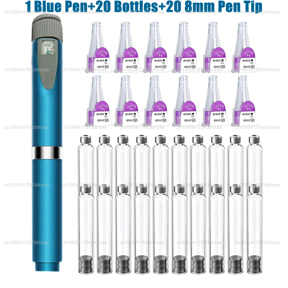 Reusable Injection Pen Magic Pen Kit+3ml Sterile Cassette Bottle Cartridges+32/31G 4/6/8mm Disposable Pen Tip for Lilly Insulin